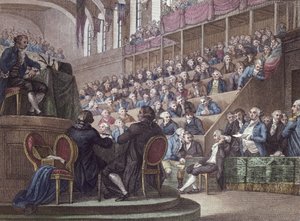 El juicio de Luis XVI (1754-93) ante la Convención, 26 de diciembre de 1792, grabado por Reinier Vinkeles (1741-1816) y Daniel Vrydag (1765-1822) 1802